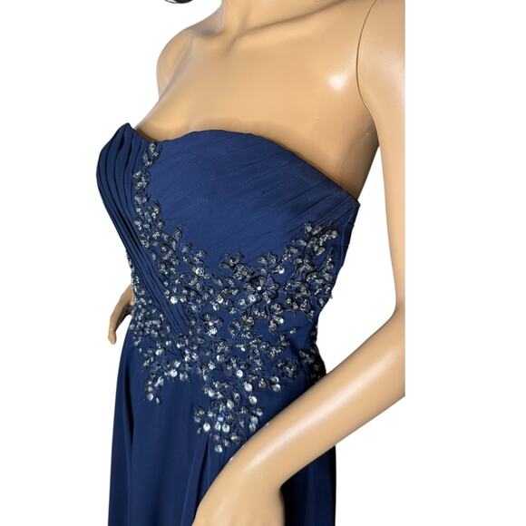 Alyn Rose Designs sweetheard strapless navy embellished pleated gown size 6 - Picture 9 of 17